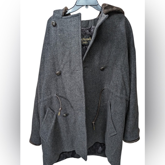 Vintage Anne Klein II Hooded Wool Coat with Waist Drawstring Size 12 - Picture 1 of 6